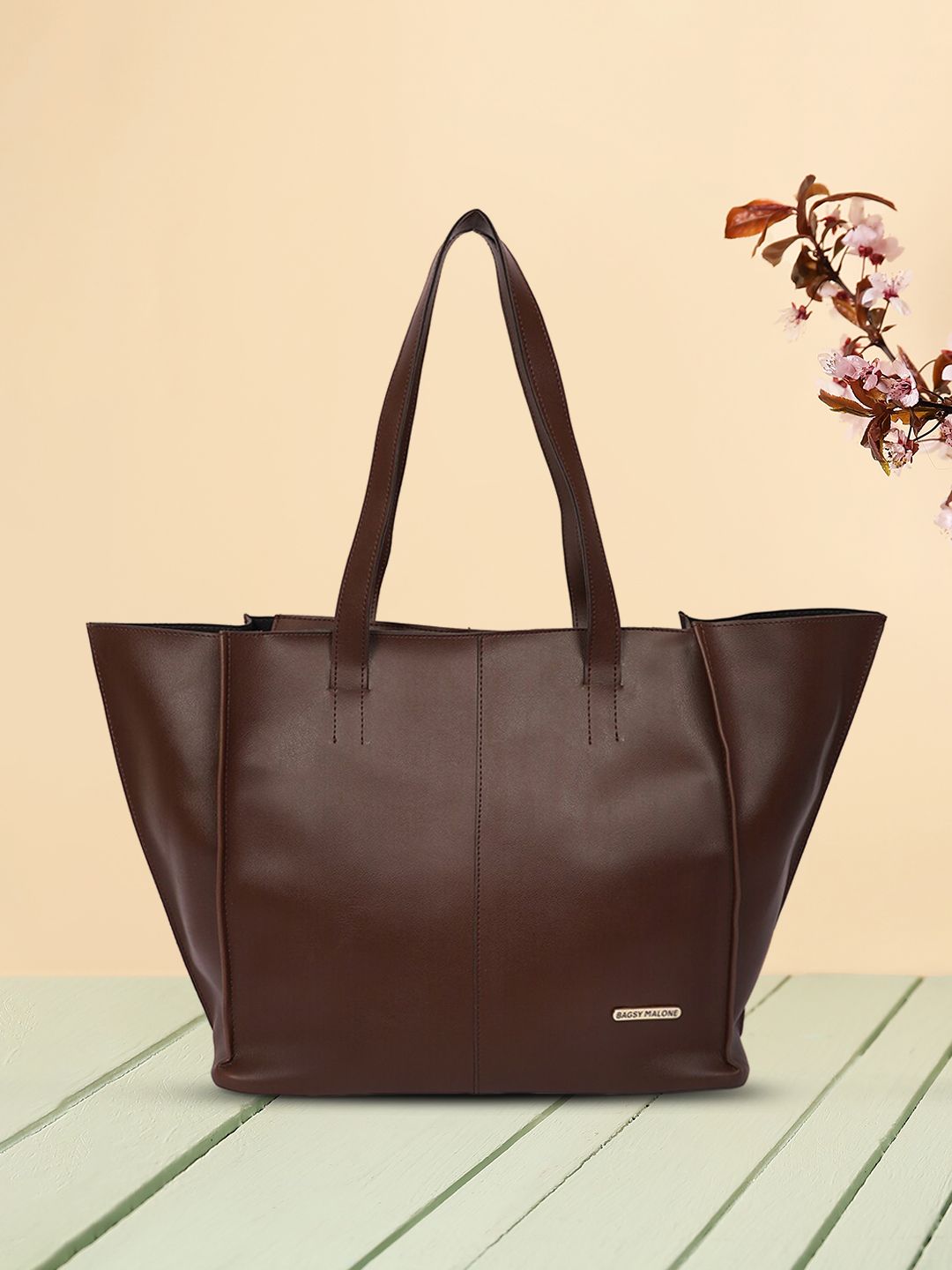 Bagsy Malone Brown Solid Tote Bag Price in India