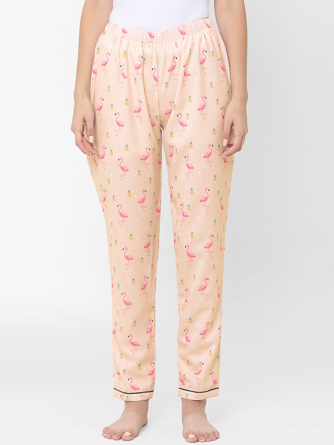 FashionRack Women Peach Flamingo Printed Loungewear Price in India