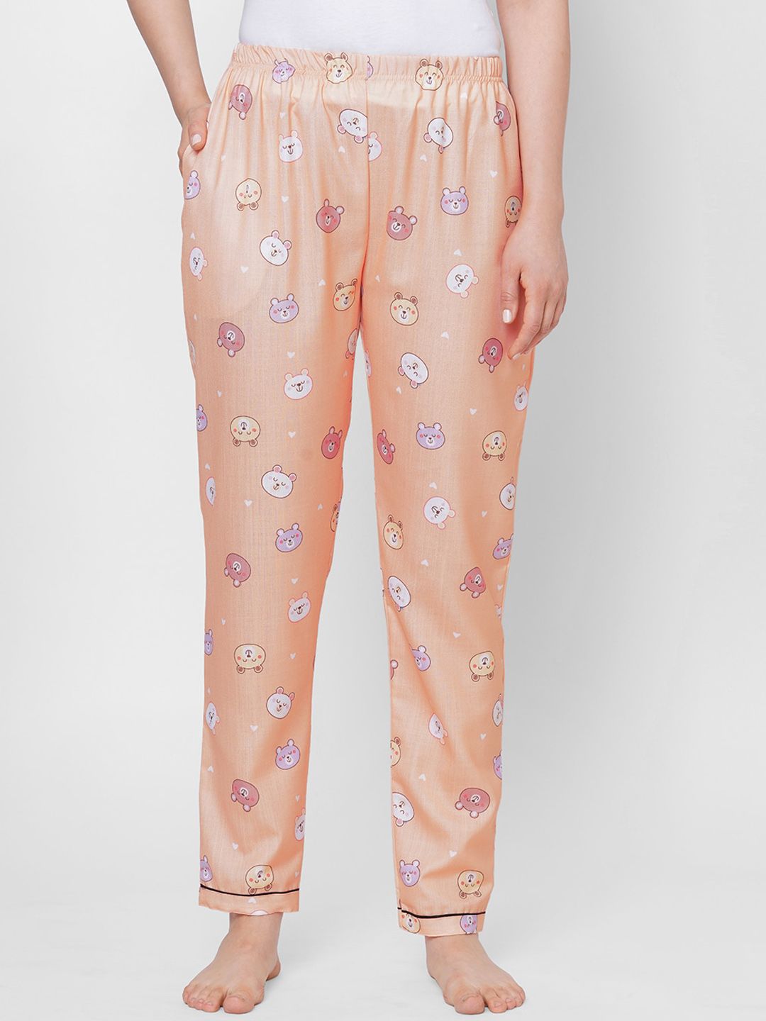 FashionRack Women Peach & Multicolor Printed Mid-Rise Pyjama Price in India