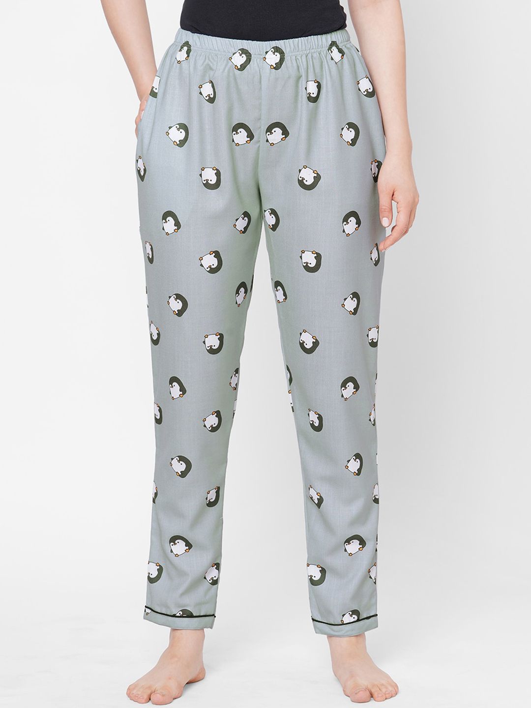 FashionRack Women Grey & White Animal Printed Mid-Rise Lounge Pants Price in India