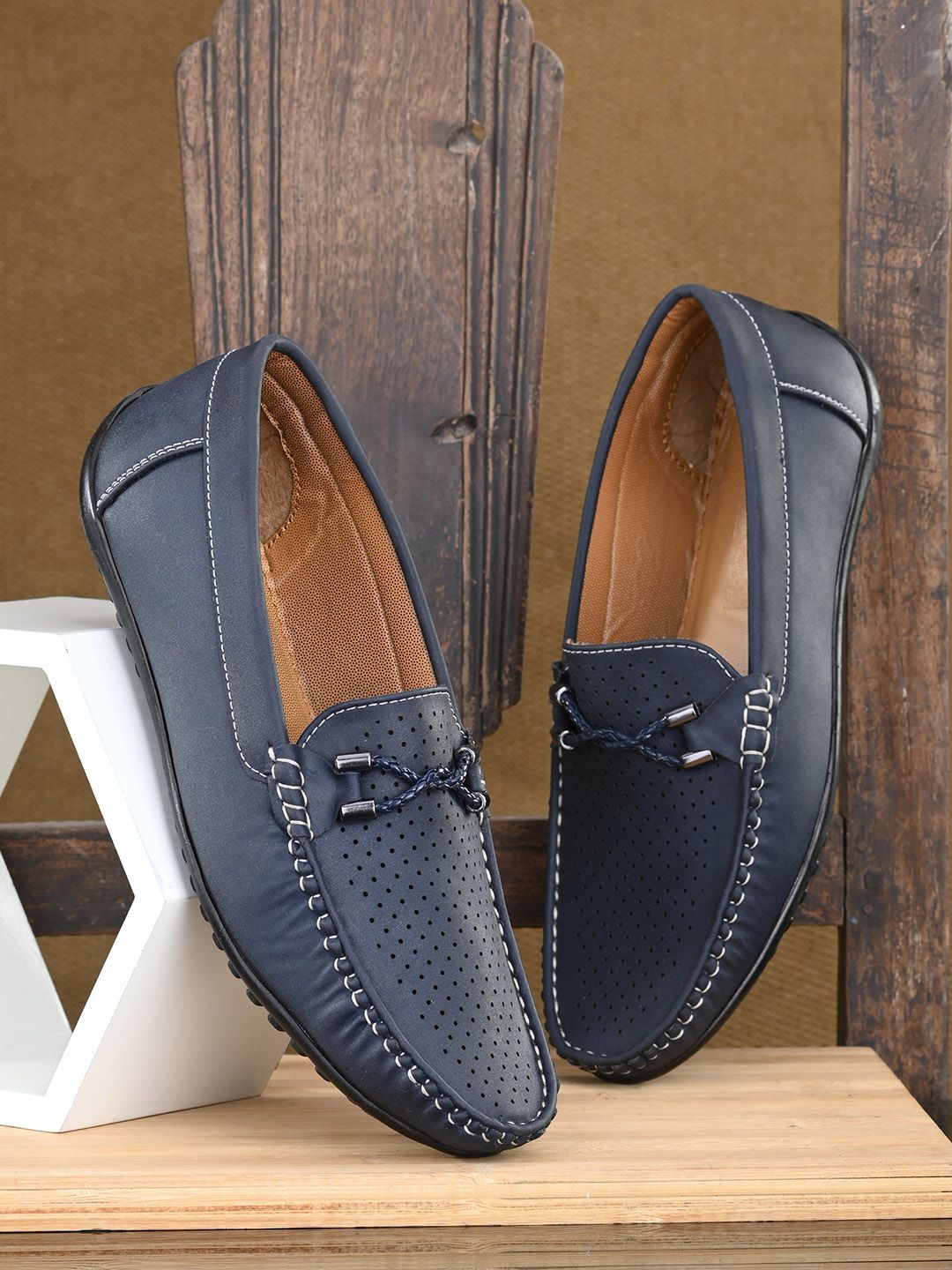 Azzaro Black Men Blue Perforations Loafers