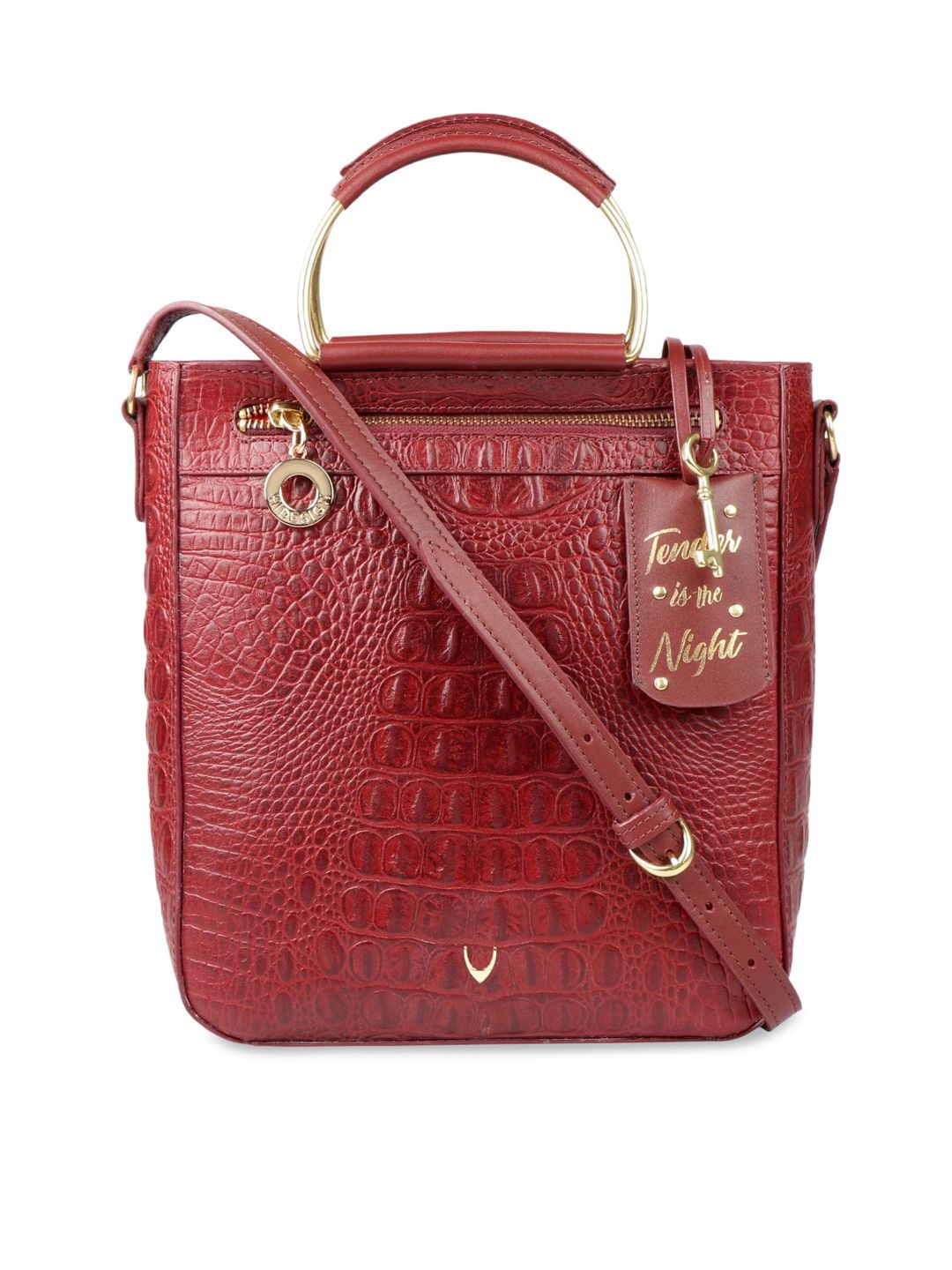 Hidesign Red Textured Leather Structured Handheld Bag with Cut Work Price in India