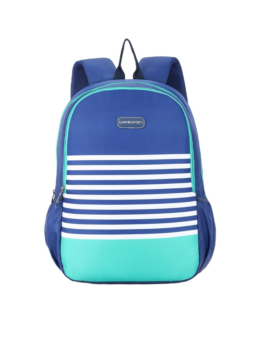 LAVIE SPORT Unisex Navy Blue & Sea Green Striped Backpack Price in India
