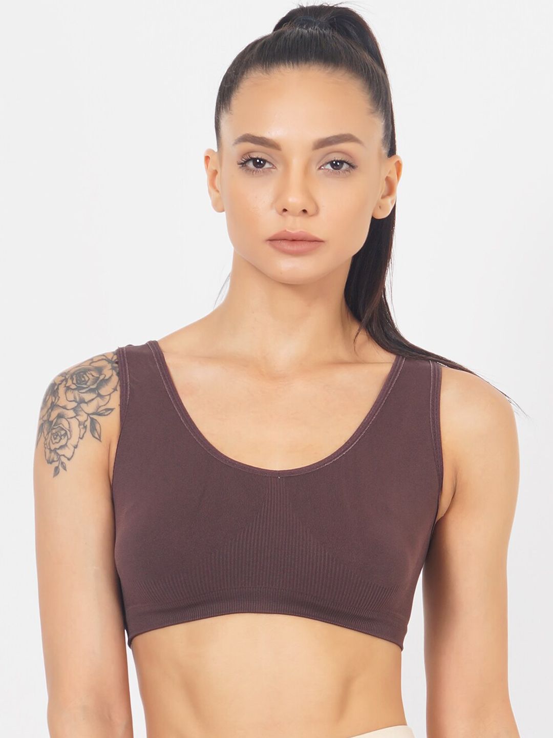 XOXO Design Brown Solid Workout Bra Price in India