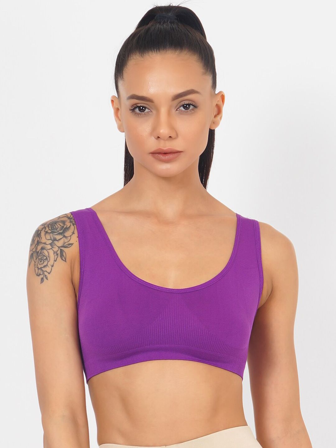 XOXO Design Purple Solid Dry Fit Technology Workout Bra - Non-Padded Non-Wired Price in India