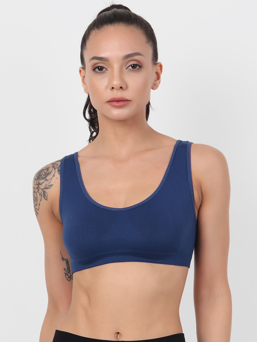 XOXO Design Navy Blue Solid Workout Bra Price in India