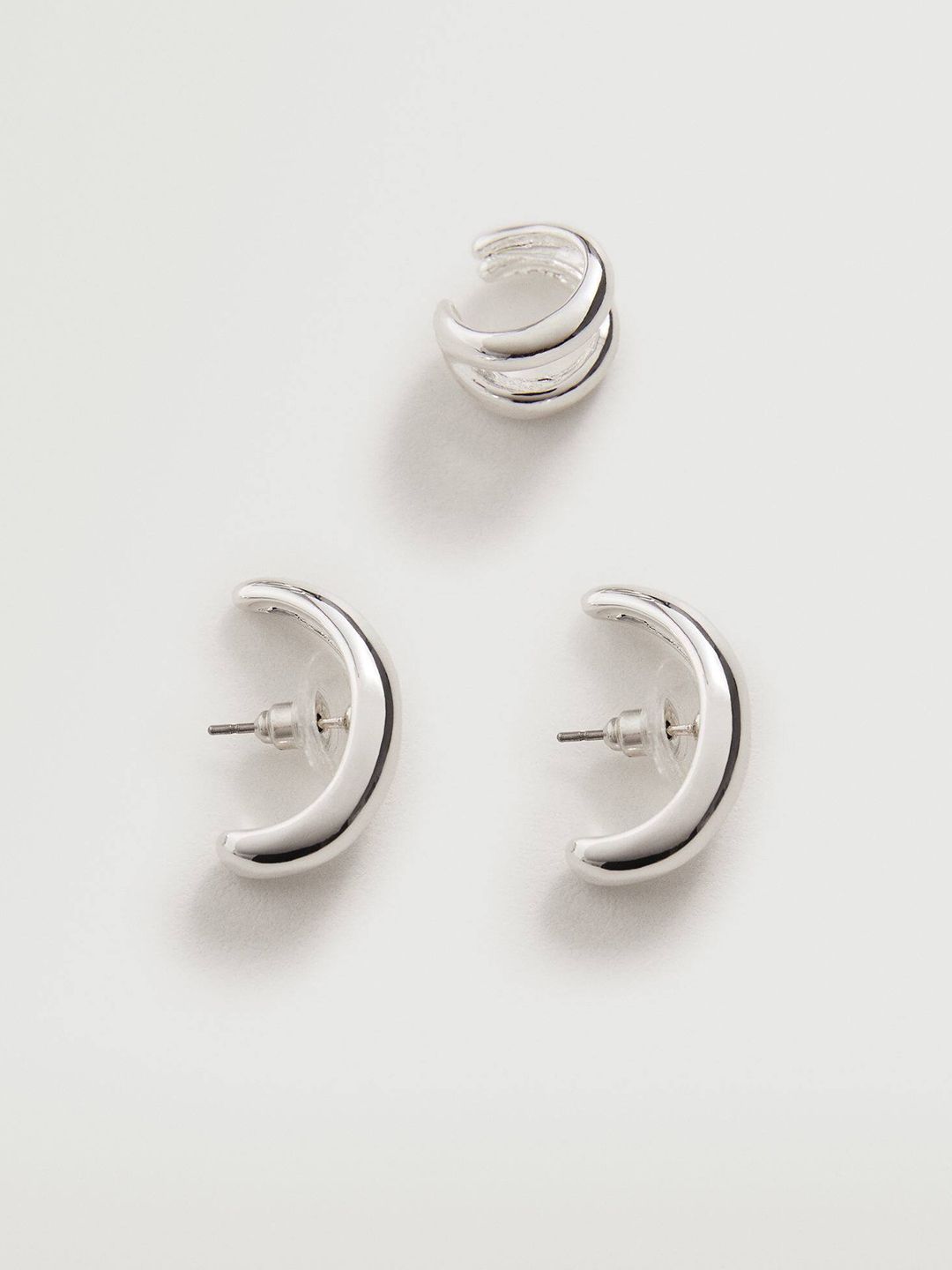 MANGO Set of Silver-Toned Crescent Shaped Studs & Ear Cuffs Price in India