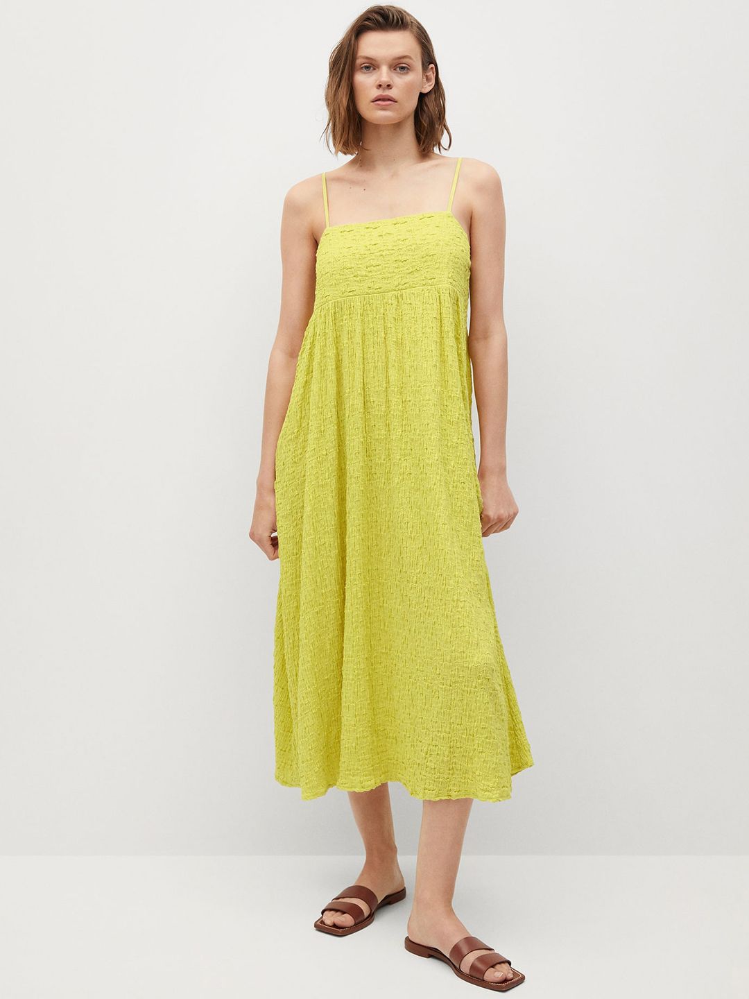 What Color Shoes Lime Green Dress Neon Strappy Dress Buy MANGO Yellow  Crushed Effect A-Line