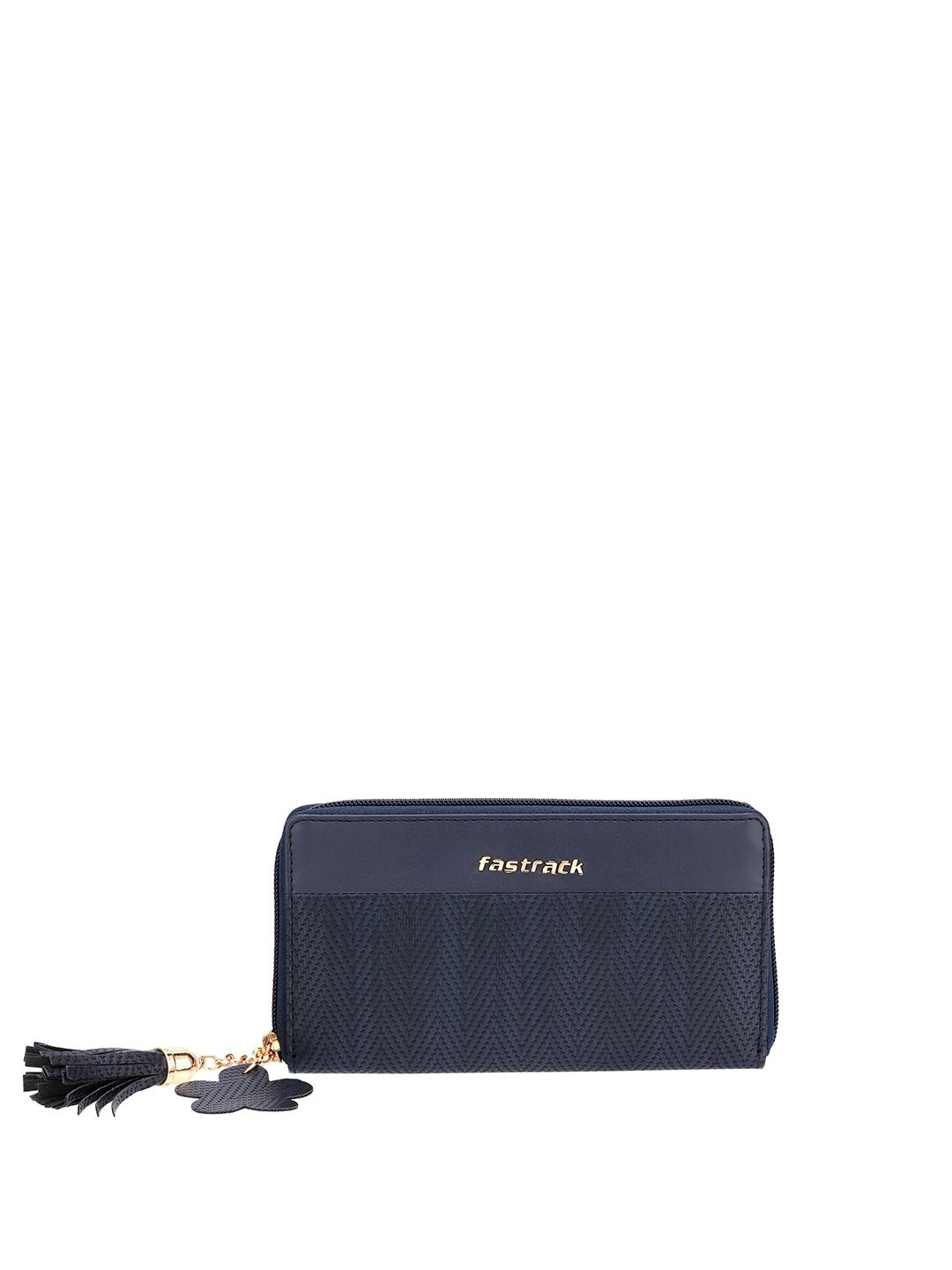 Fastrack Women Blue Textured PU Zip Around Wallet Price in India