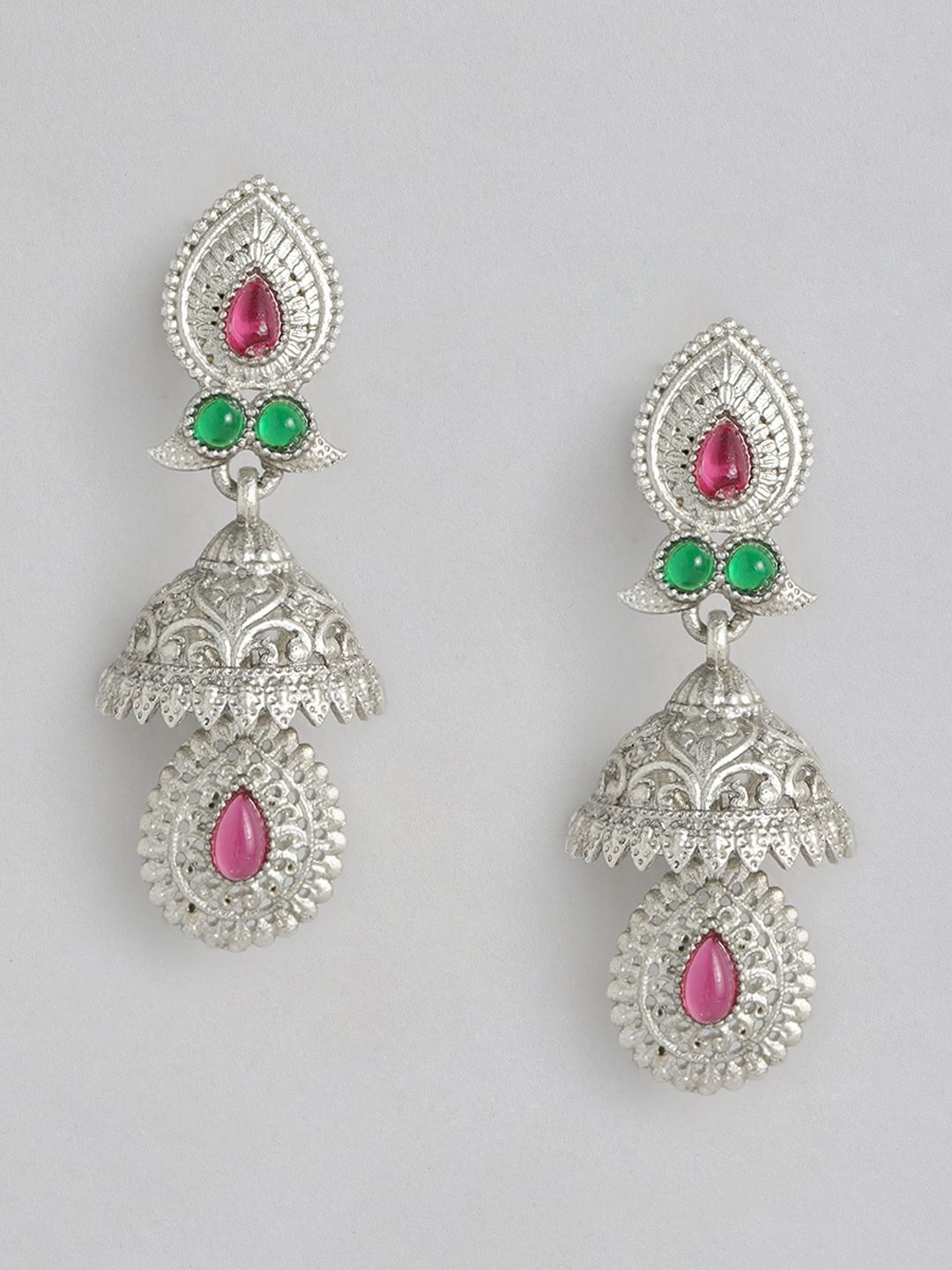 Anouk Silver-Toned Dome Shaped Jhumkas Earrings Price in India