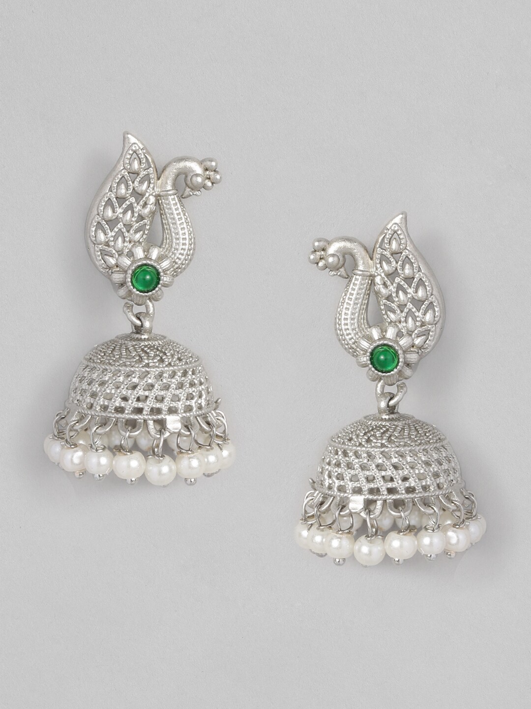 Anouk Silver-Plated Peacock Shaped Jhumkas Price in India