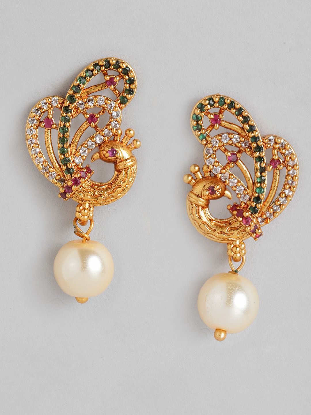Anouk Gold-Plated Multicoloured Peacock Shaped Drop Earrings Price in India