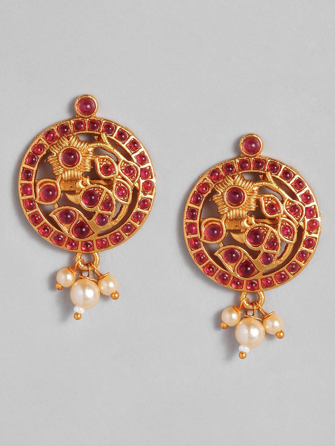Anouk Gold-Plated Fuchsia Oversized Circular Studs Earrings Price in India