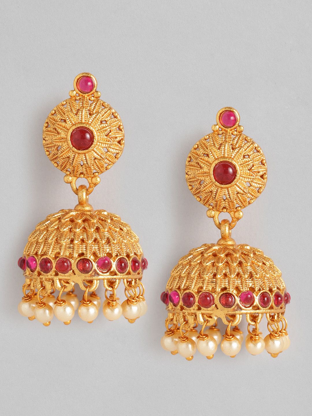 Anouk Gold-Plated Pink Dome Shaped Jhumkas Earrings Price in India