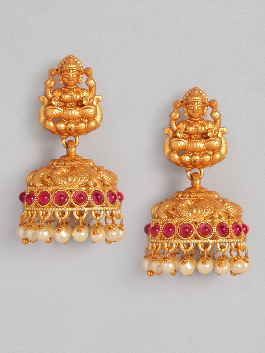 Anouk Fuchsia Gold-Plated Beaded Dome Shaped Jhumkas Price in India