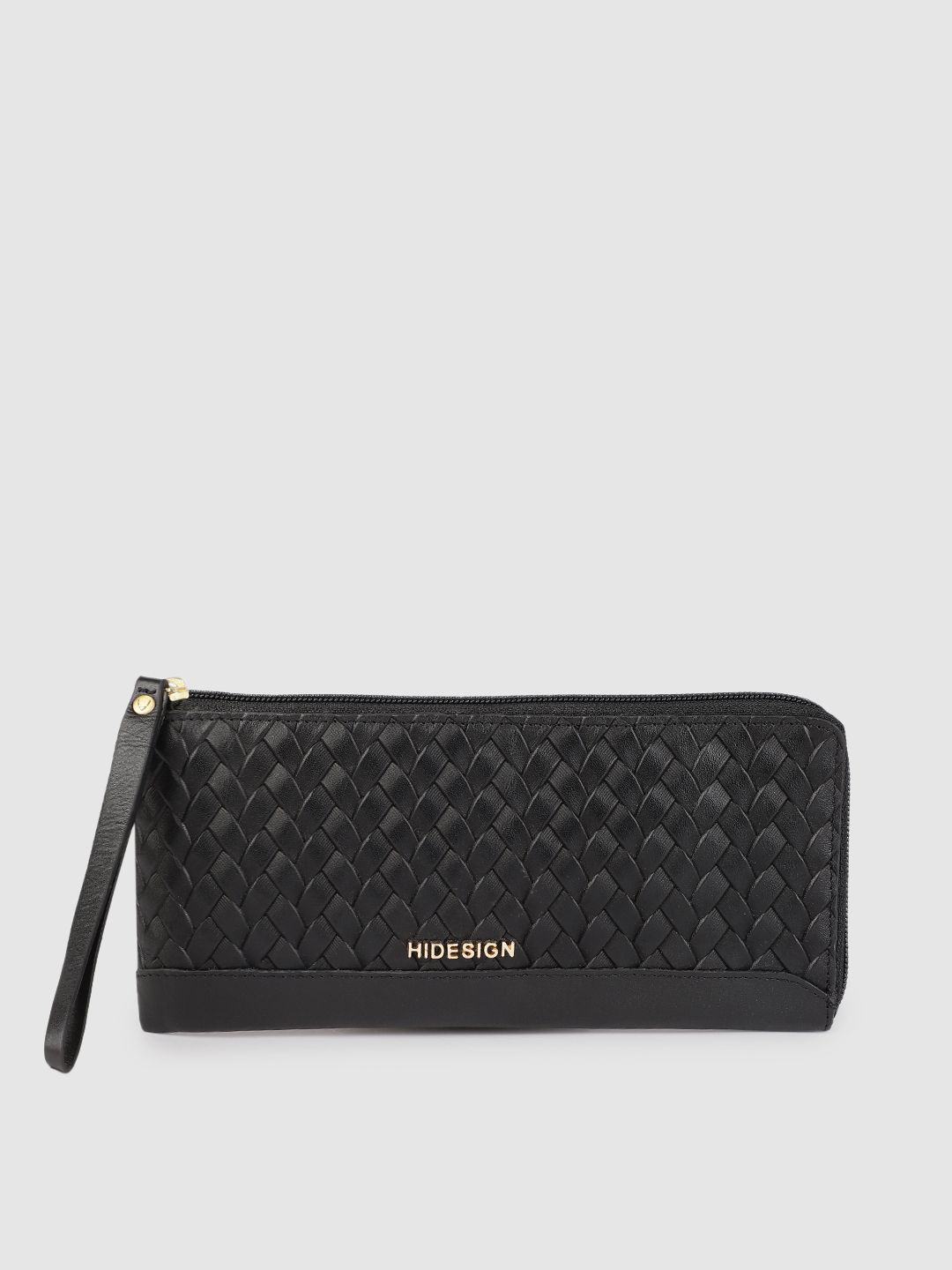 Hidesign Women Black Woven Design Leather Zip Around Wallet Price in India