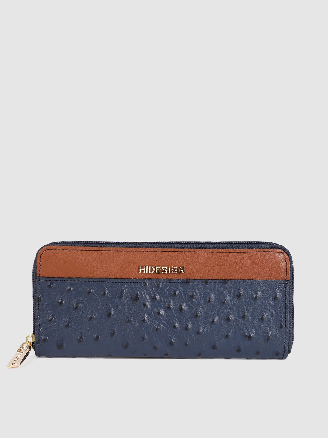 Hidesign Hidesign Women Blue & Brown Textured Leather Zip Around Wallet
