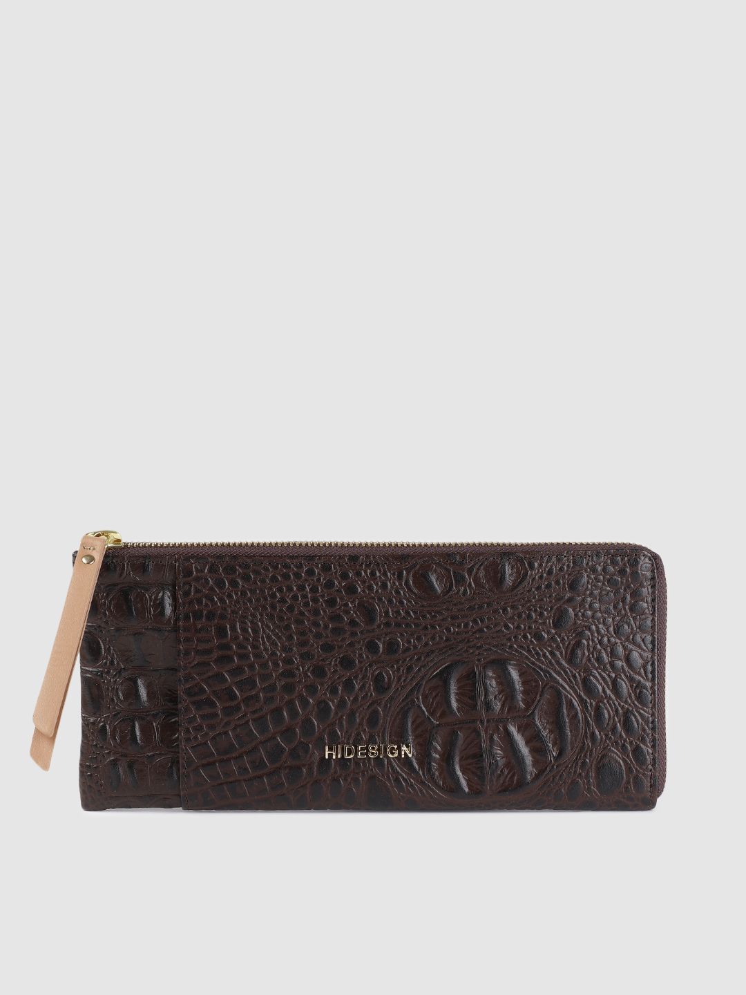 Hidesign Women Brown Croc Textured Leather Zip Around Wallet Price in India