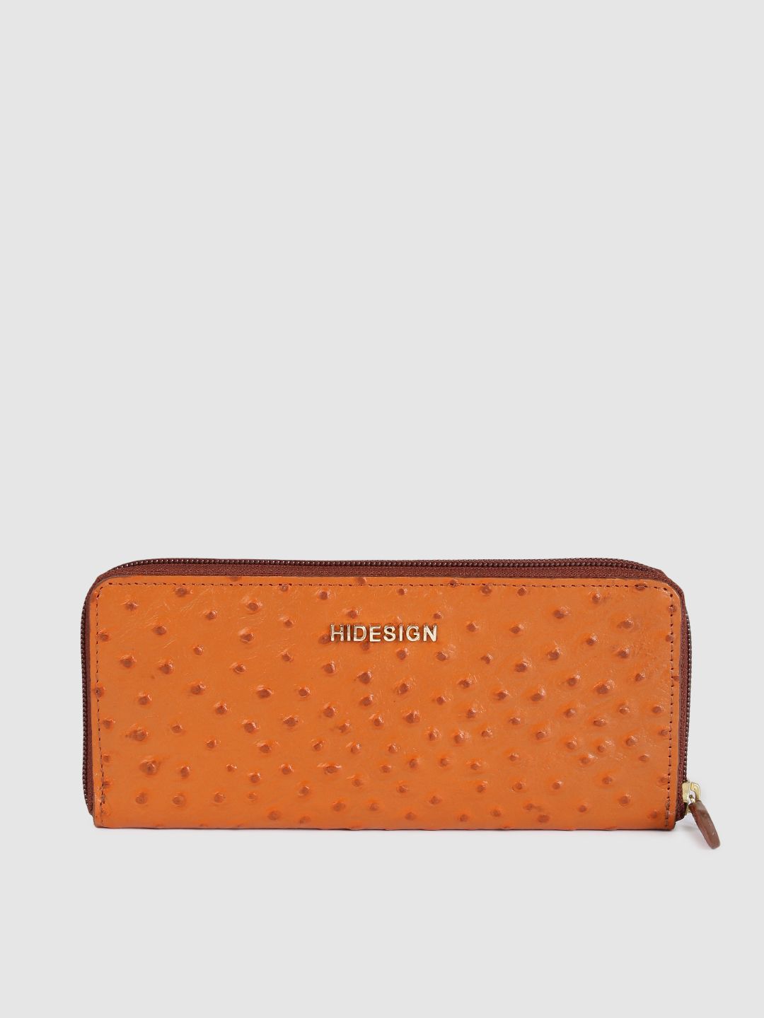 Hidesign Women Tan Brown Textured Leather Zip Around Wallet Price in India