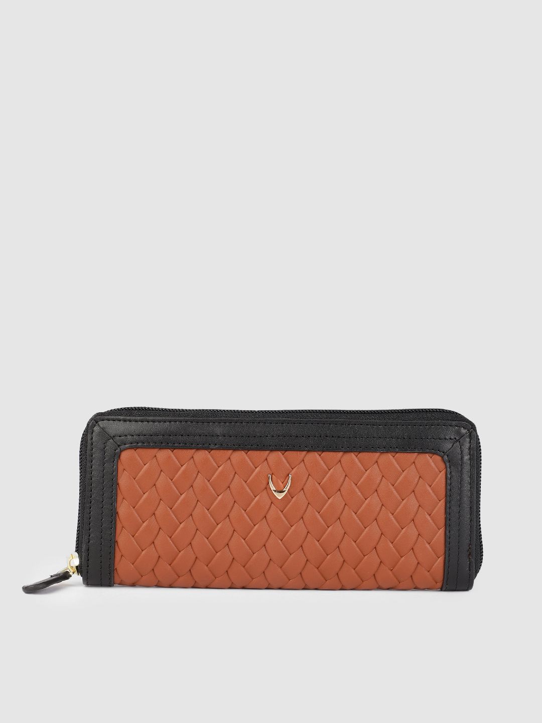 Hidesign Women Tan Brown & Black Textured Leather Zip Around Wallet Price in India