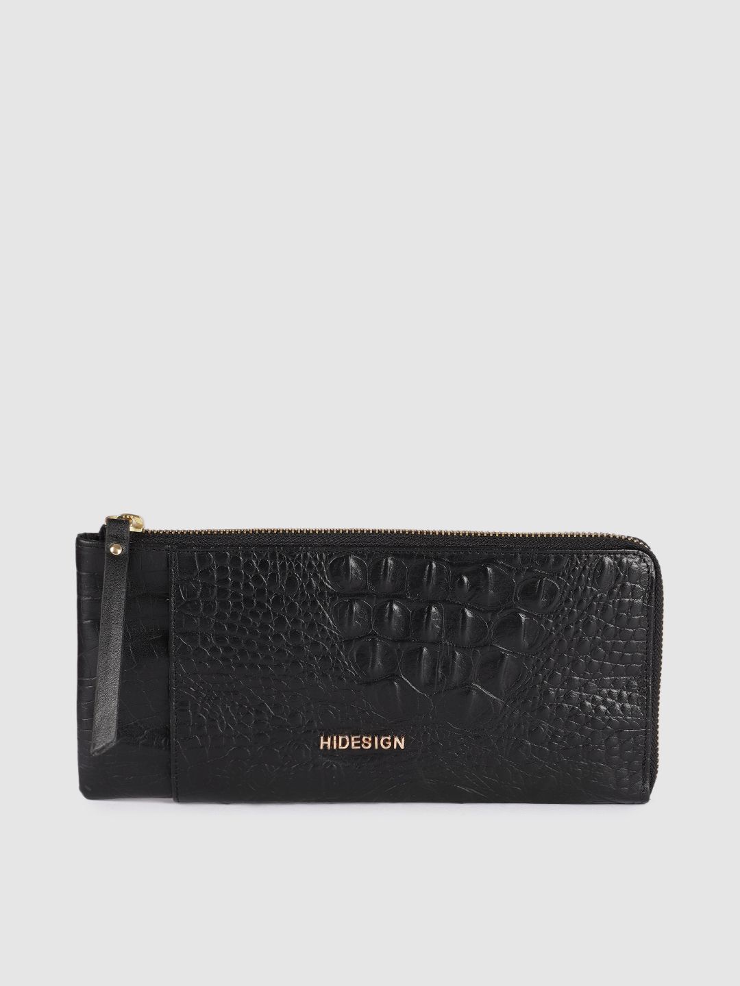 Hidesign Women Black Animal Textured Leather Zip Around Wallet Price in India