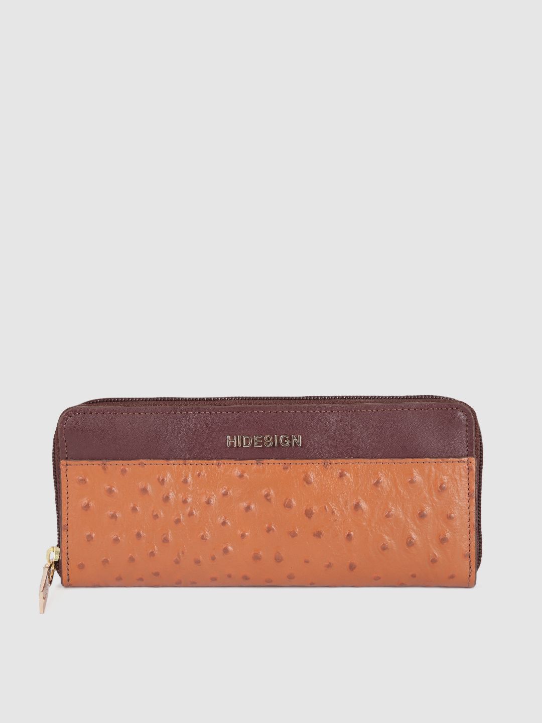 Hidesign Women Maroon & Orange Abstract Textured Leather Zip Around Wallet Price in India