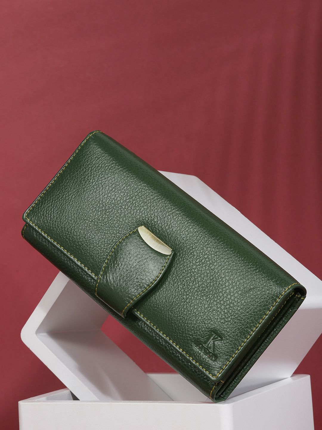 K London Women Green Textured Leather Two Fold Wallet Price in India