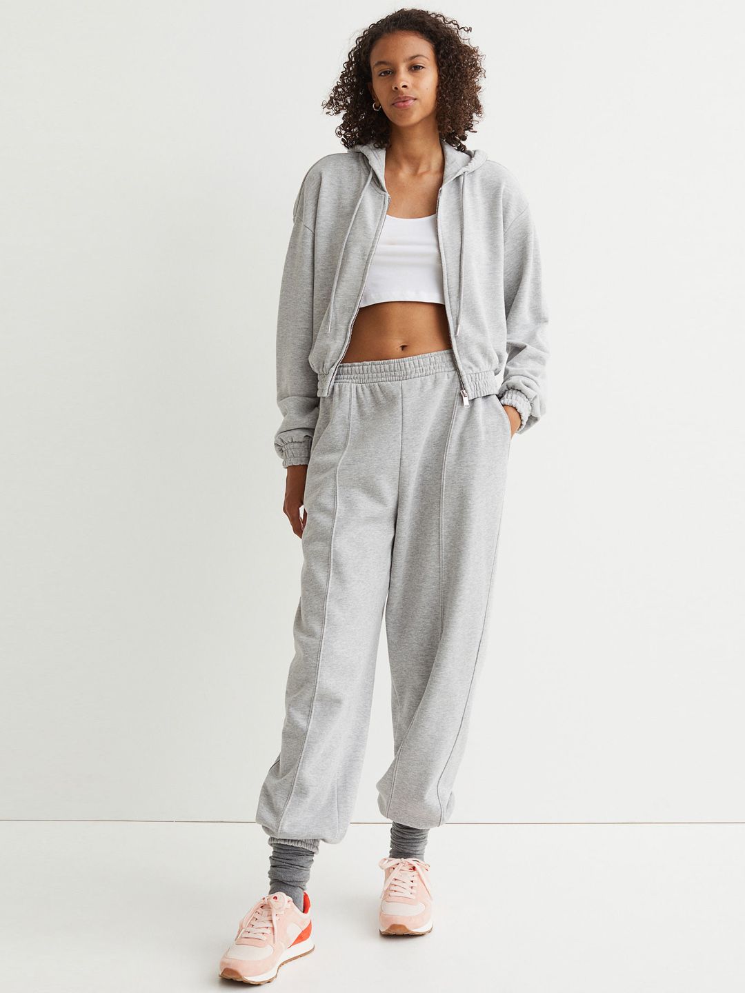 Buy H&M Women Grey Cropped Zip-Through Hoodie - Sweatshirts for