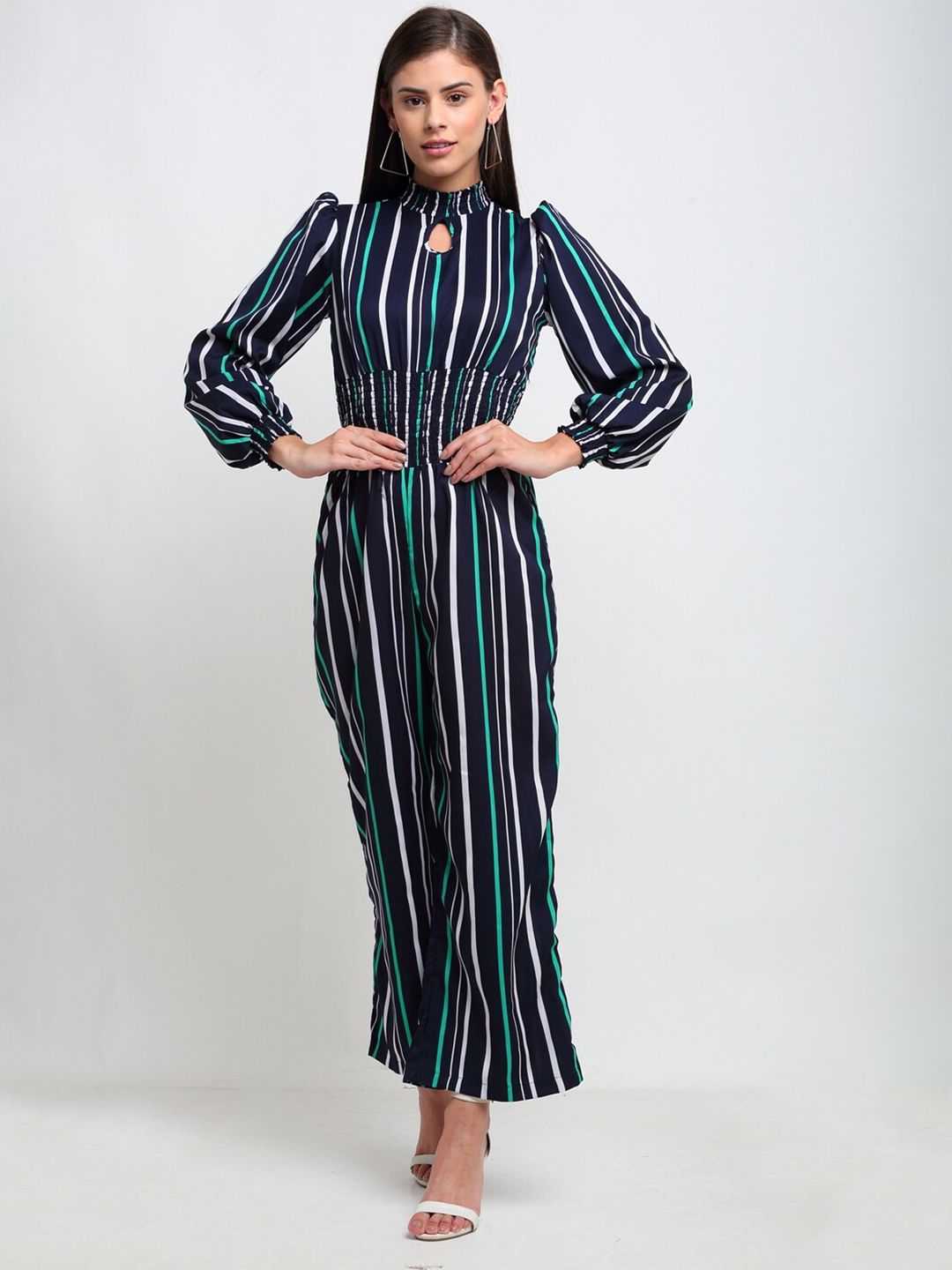 emeros Navy Blue & White Striped Basic Jumpsuit Price in India