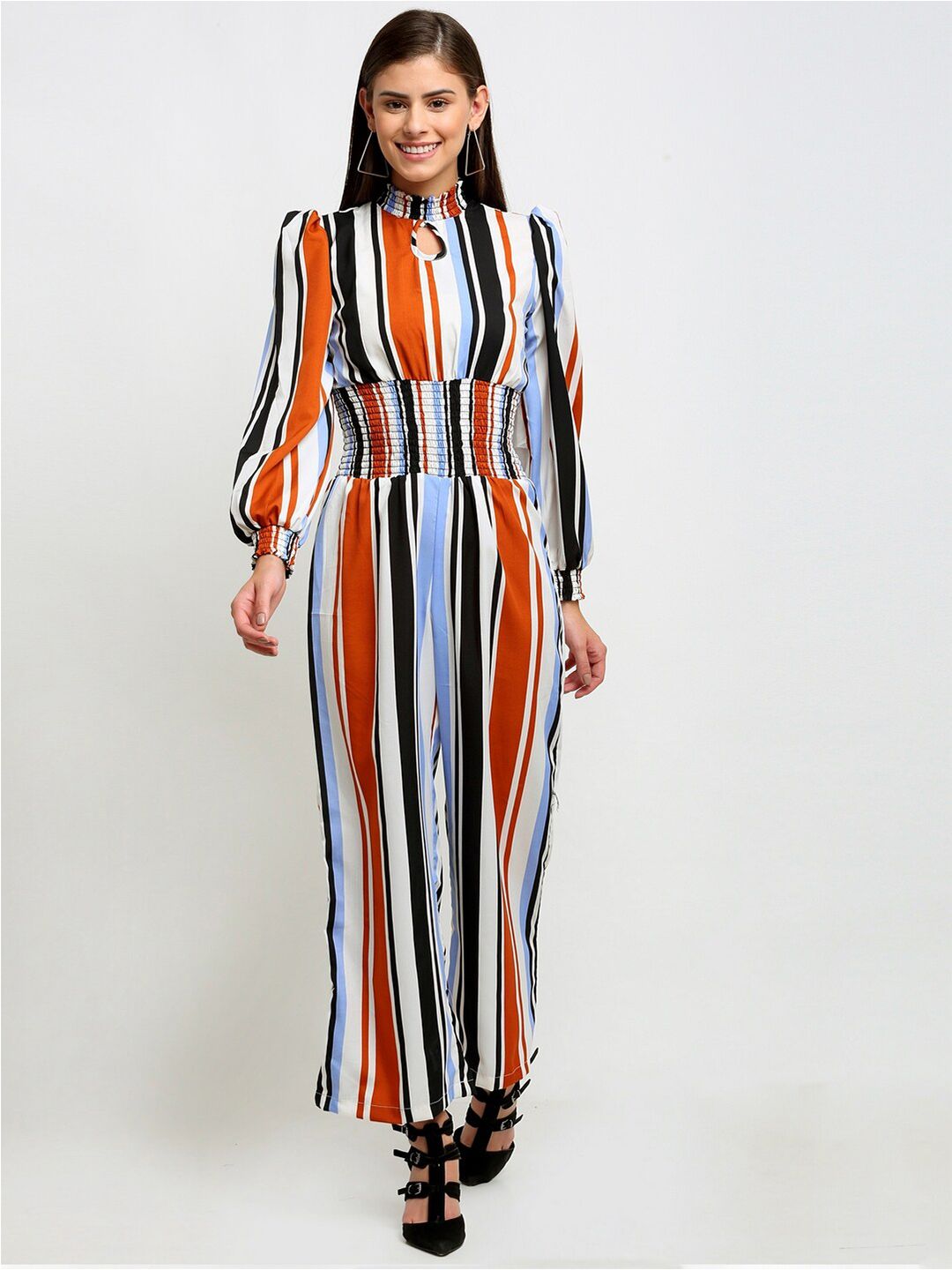 emeros Women Multicoloured Striped Basic Jumpsuit Price in India