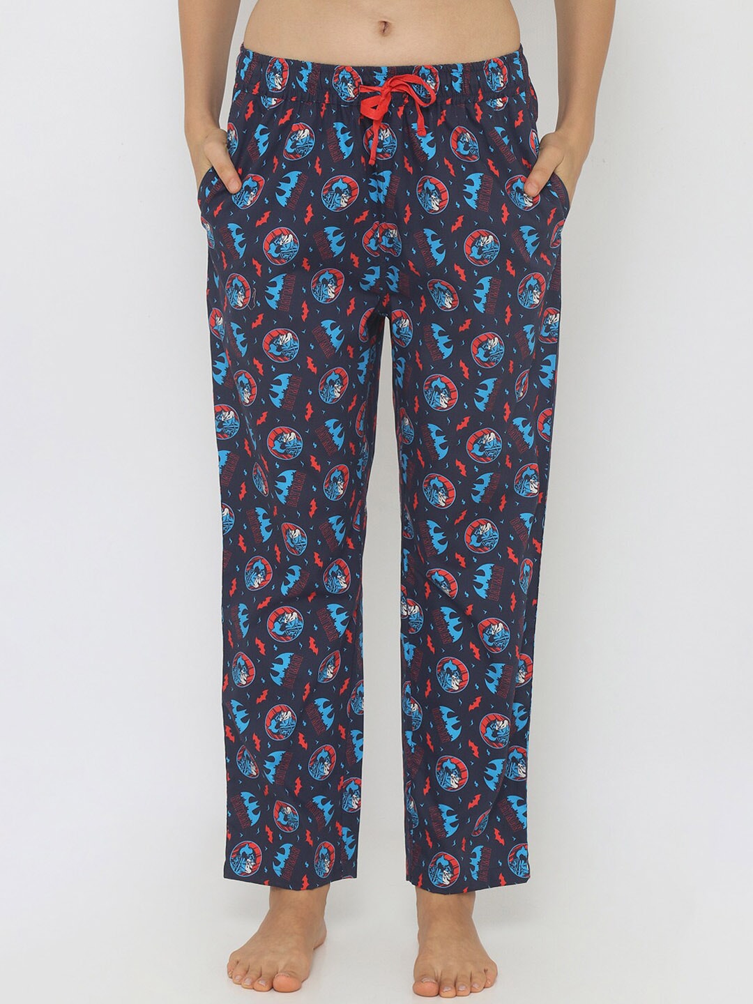 Smugglerz Women Blue & Red Printed Batman Pyjamas Price in India
