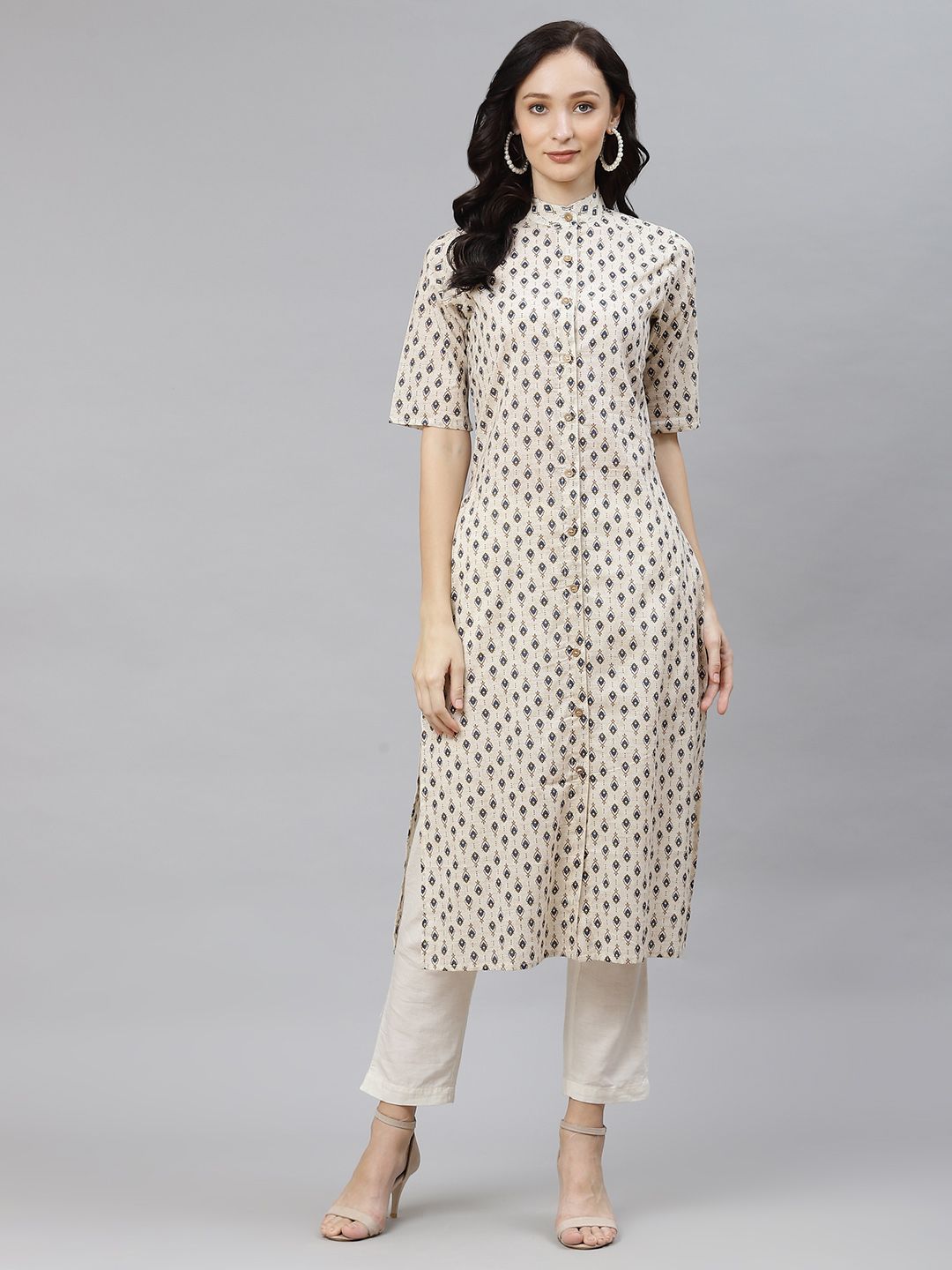 Popnetic Women Off White Ethnic Motifs Printed Kurta Price in India