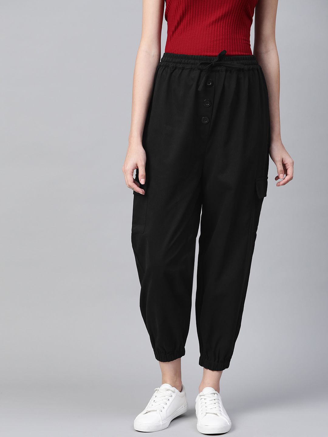 Popnetic Women Black Cotton Cropped Joggers Price in India