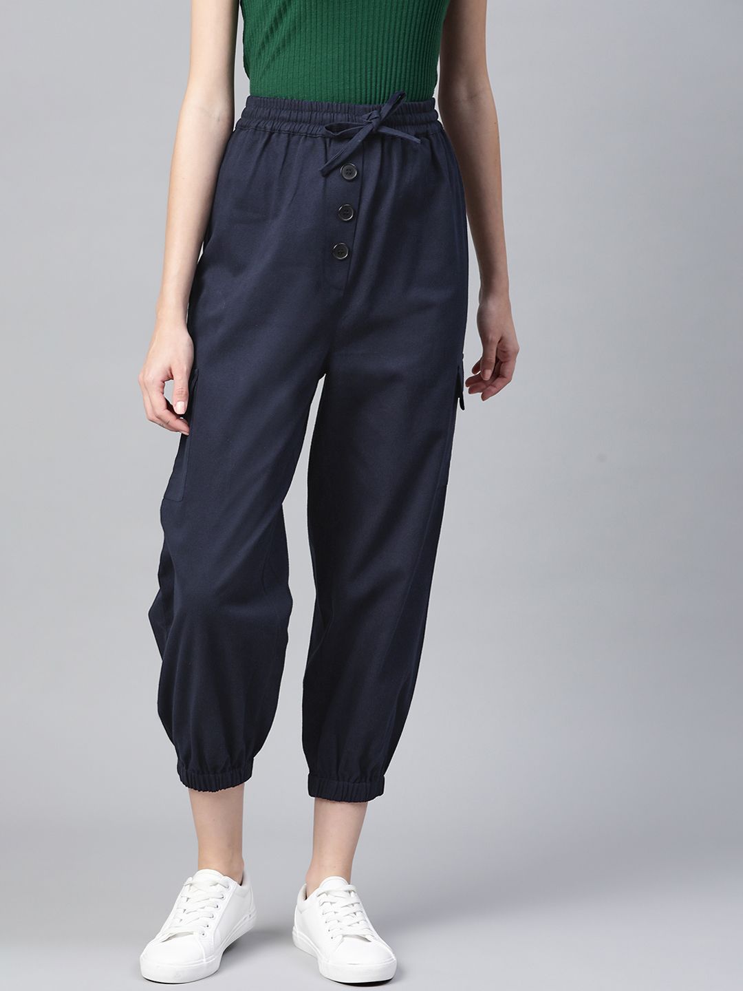 Popnetic Women Navy Blue   High-Rise Cargo Joggers Price in India