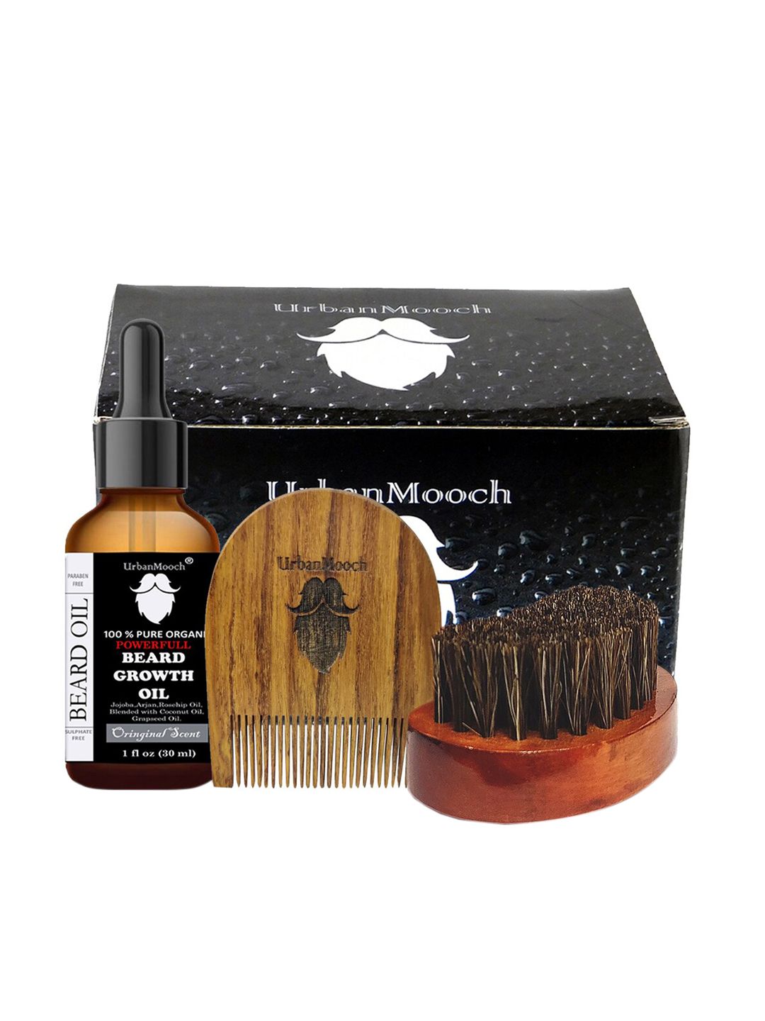 UrbanMooch Men Set of Beard Oil with Sheesham Wood Beard Comb & Boar Bristle Beard Brush deal from myntra