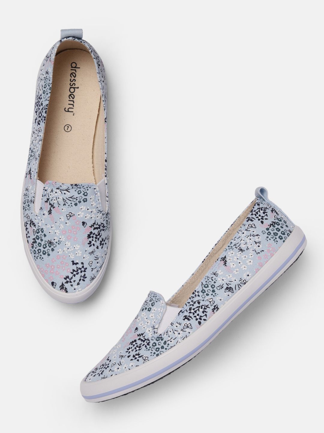 DressBerry Women Blue Floral Printed Slip-On Sneakers Price in India