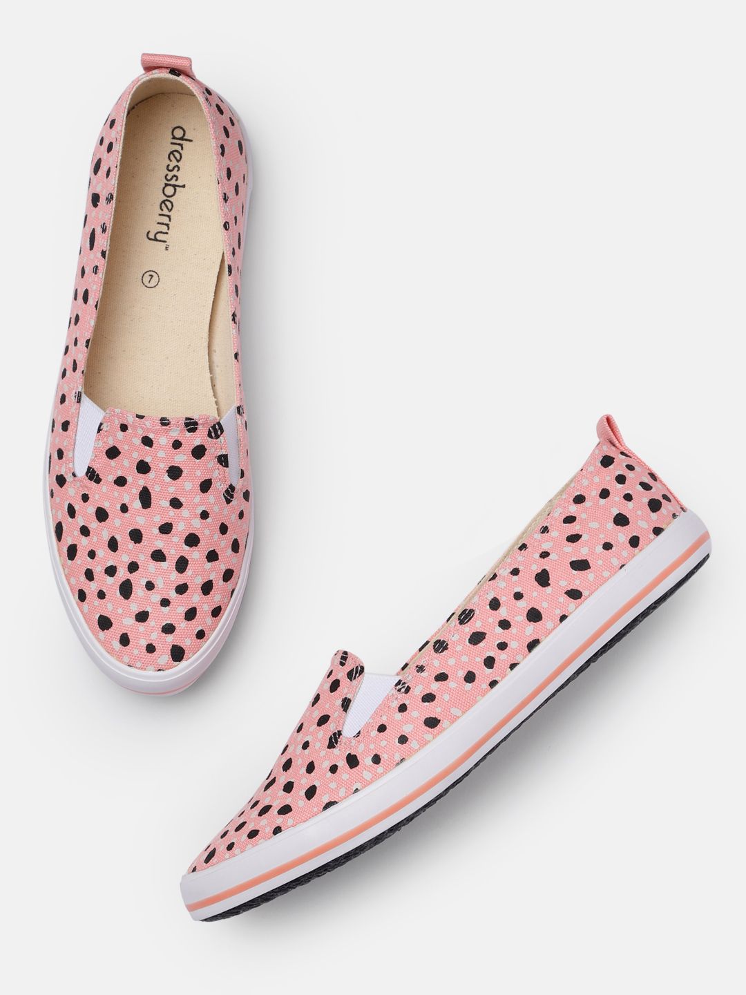 DressBerry Women Pink & Black Printed Slip-On Sneakers Price in India