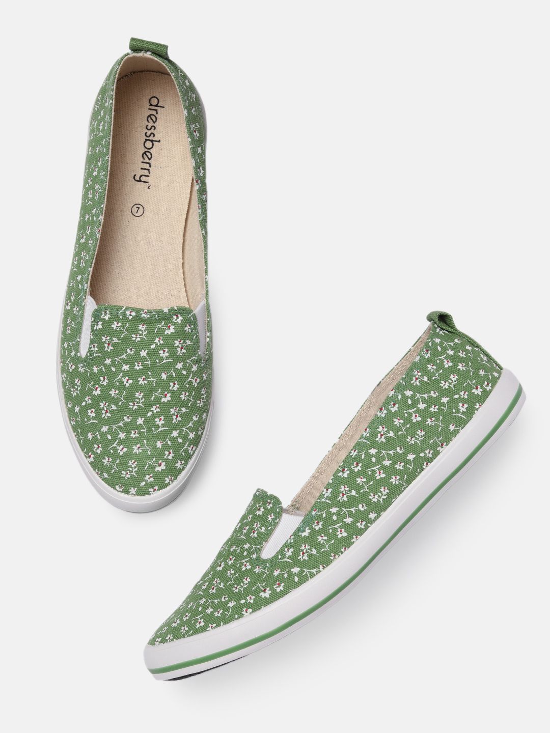 DressBerry Women Green & White Floral Printed Slip-On Sneakers Price in India