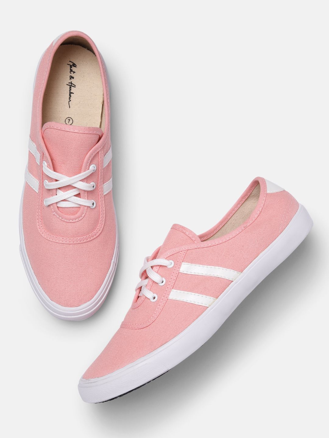 Mast & Harbour Women Pink Striped Sneakers Price in India