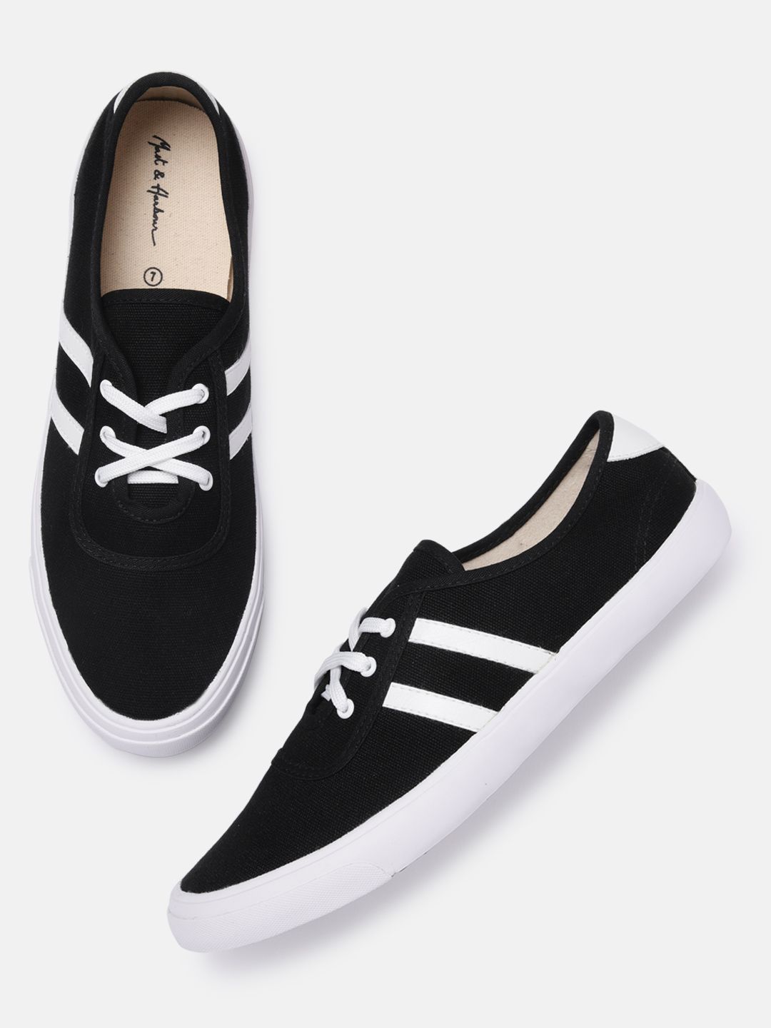 Mast & Harbour Women Black Striped Sneakers Price in India