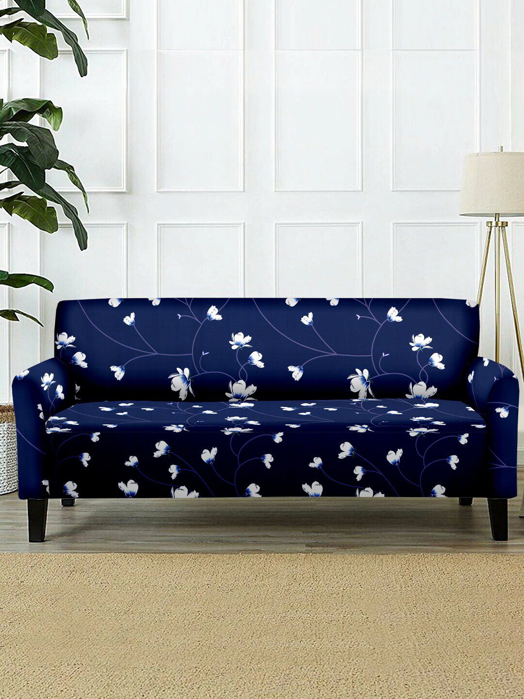 Cortina Blue & White Printed 3-Seater Sofa Covers Price in India