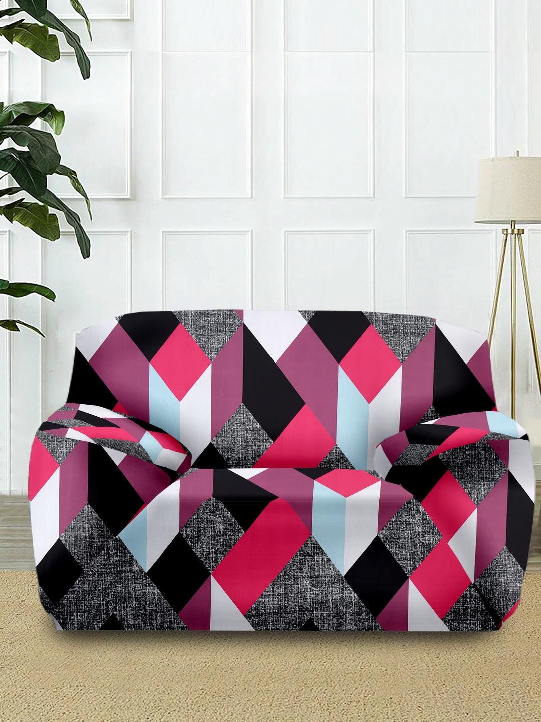 Cortina Pink & Grey Printed 1-Seater Sofa Covers Price in India