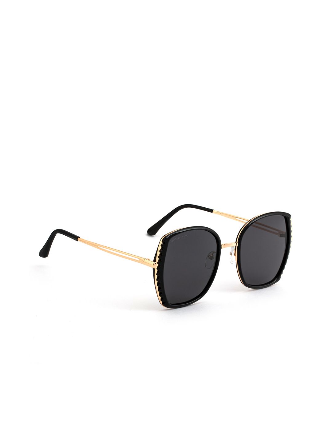 ROYAL SON Women Black Lens & Gold-Toned Oversized Sunglasses-Polarised &UV Protected Lens Price in India