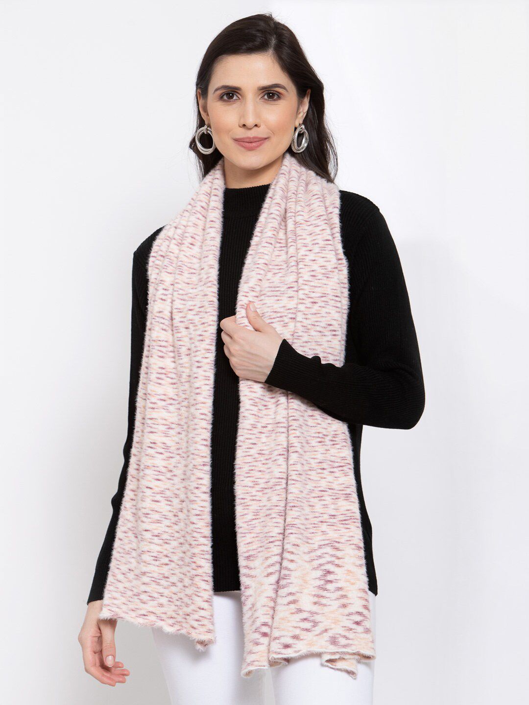 513 Women Beige & Burgundy Printed Stole Price in India