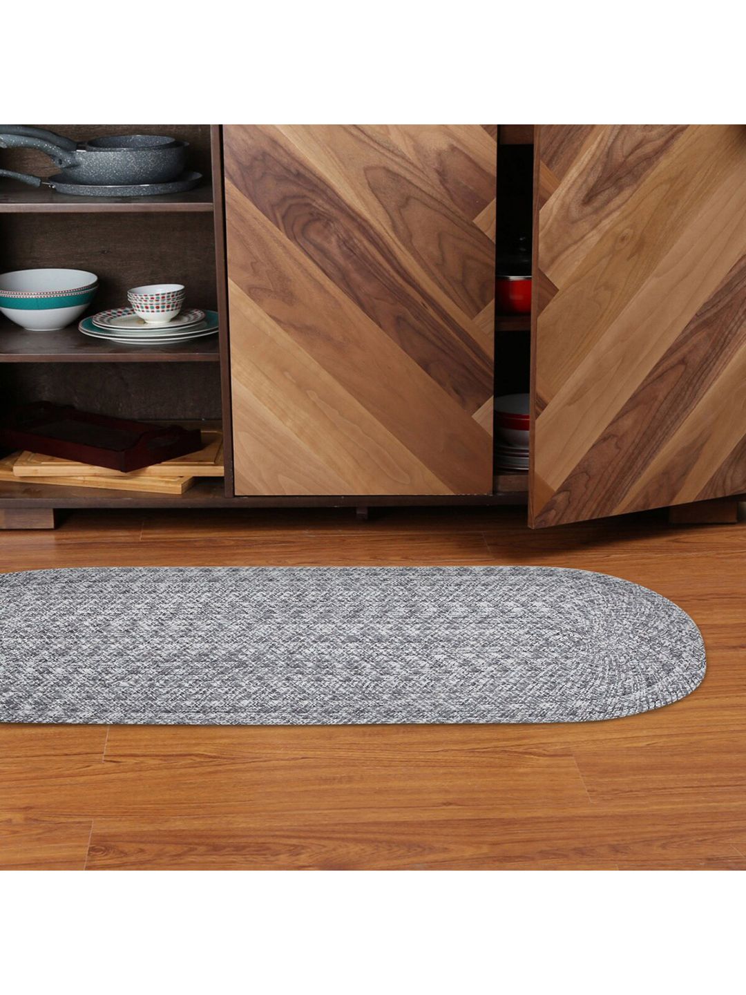 Home Centre Grey Windsor Antifatique Pure Cotton Braided Kitchen Runner Price in India