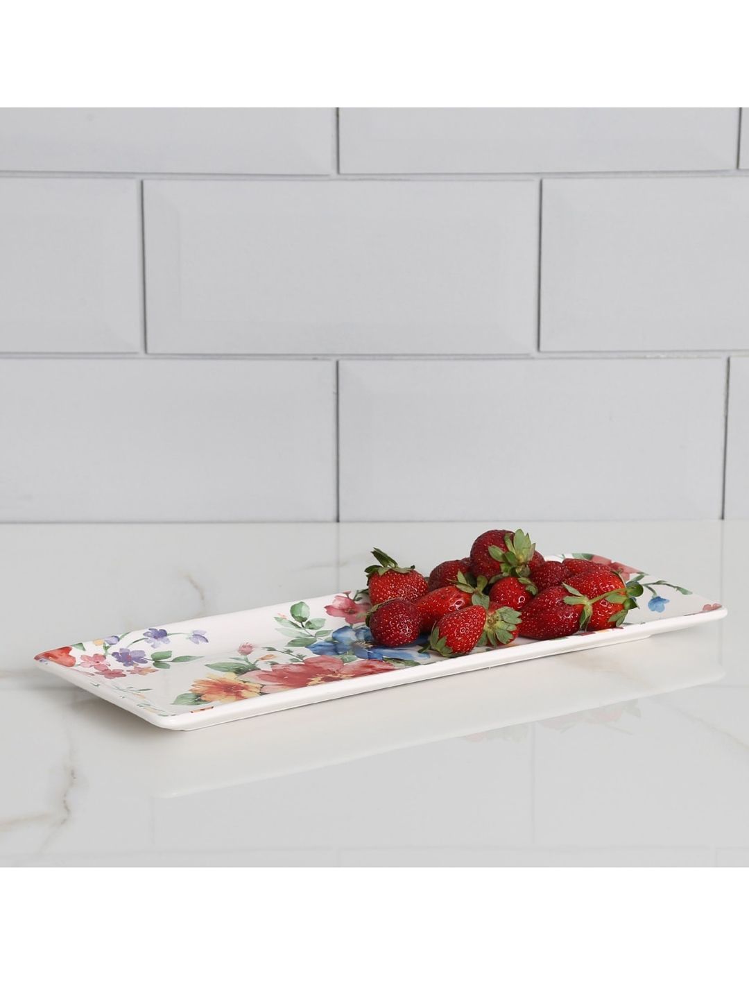 Home Centre White & Green Floral Printed Ceramic Altius Spring Platter Price in India