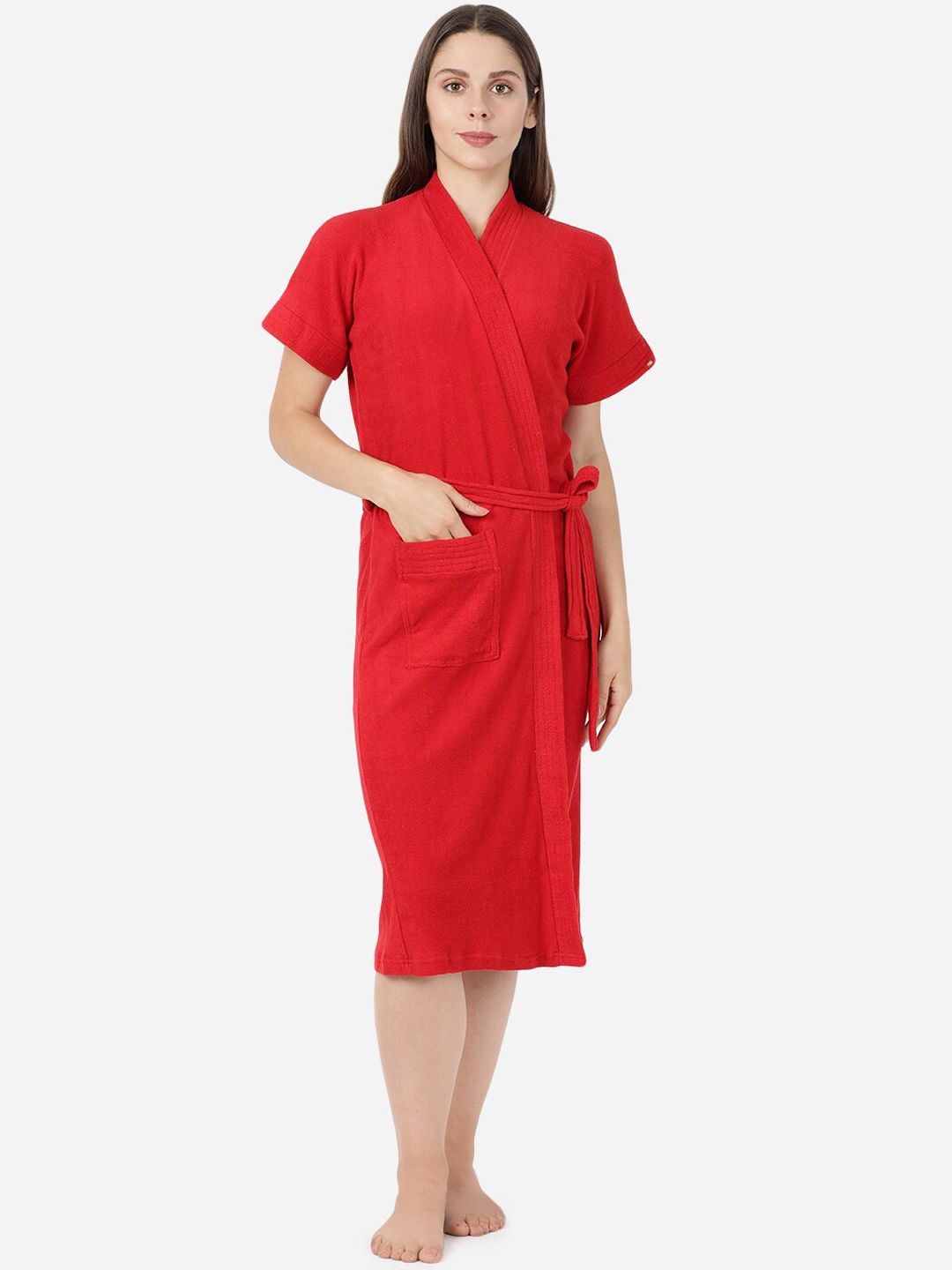 GOLDSTROMS Women Red Solid Cotton Bath Robe Price in India