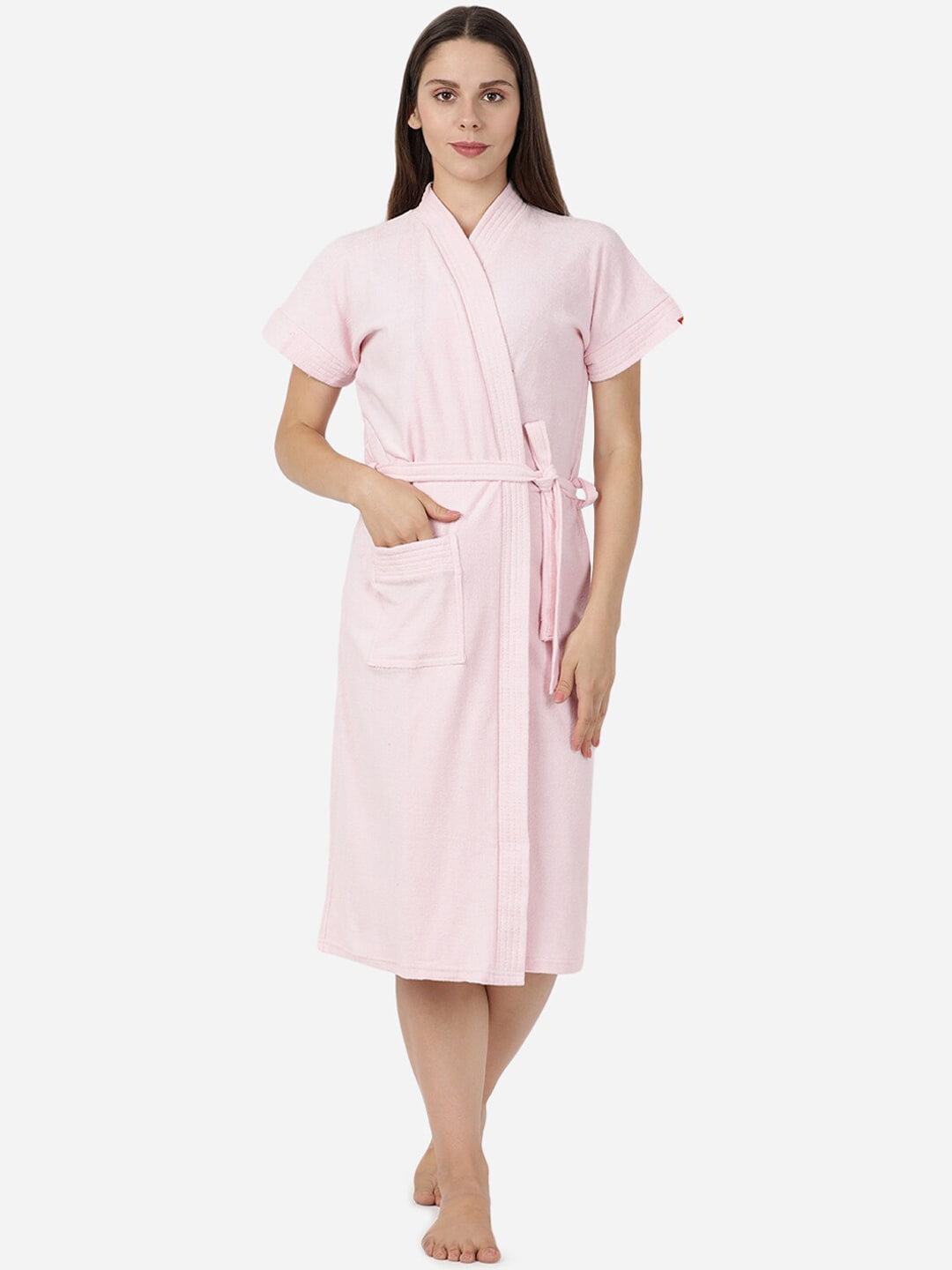 GOLDSTROMS Women Pink Solid Cotton Bath Robe Price in India