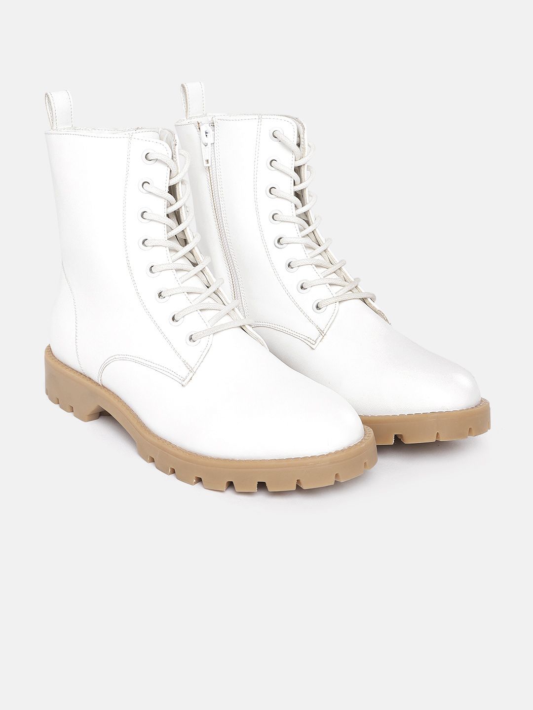 DressBerry Women White Solid Mid-Top Flat Boots Price in India