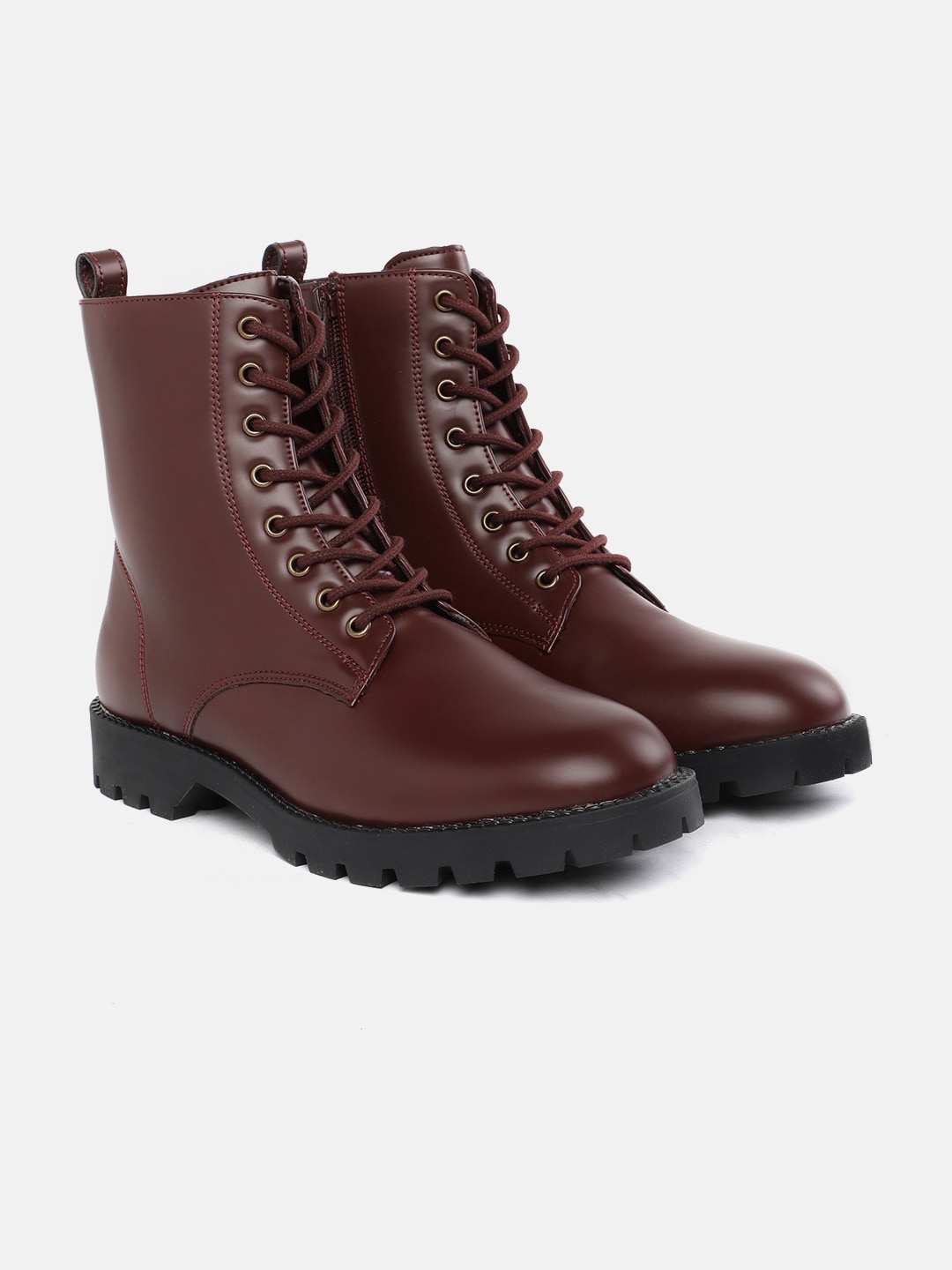 Roadster Women Burgundy Mid-Top Flat Boots Price in India